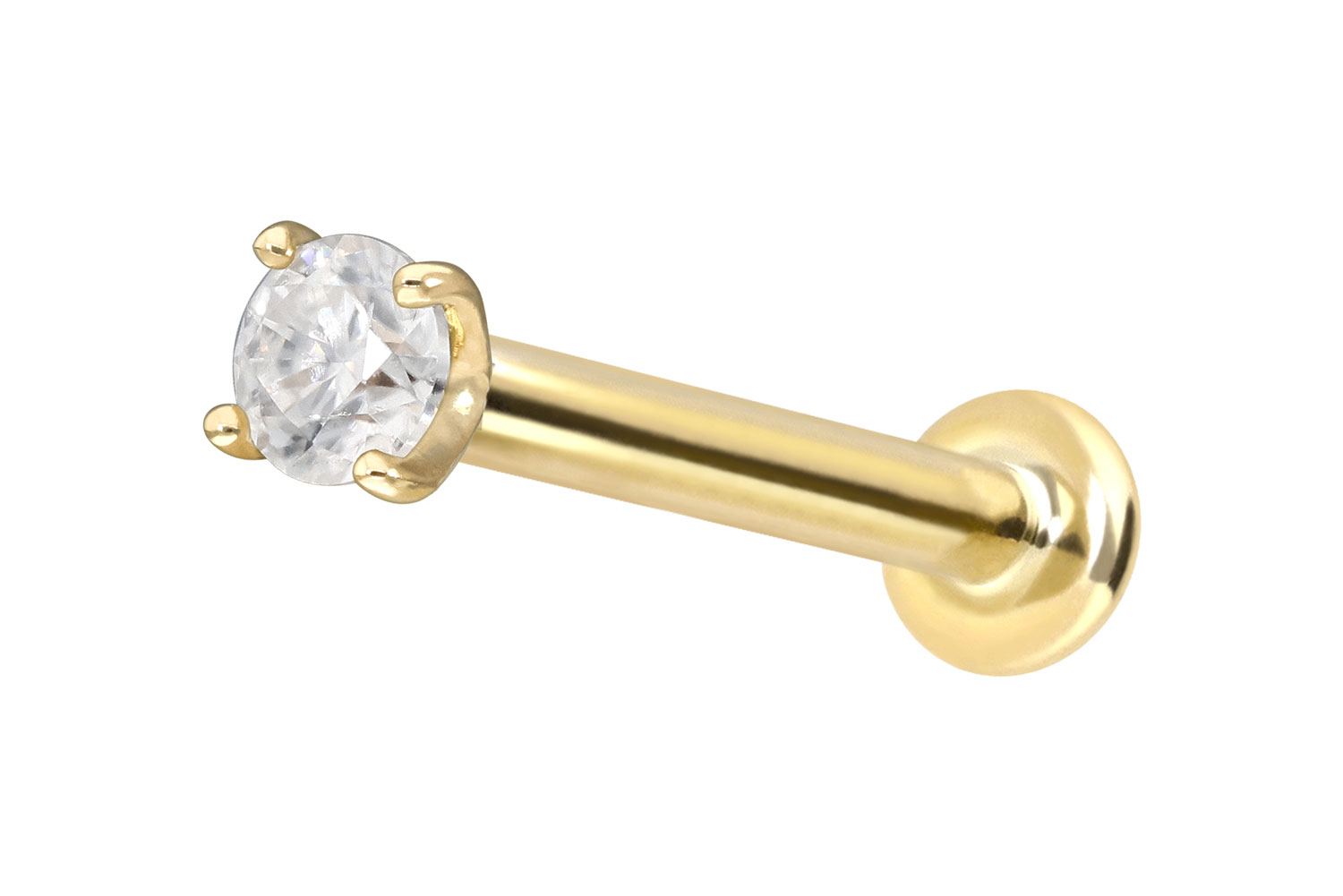 14 Karat Gold Labret Piercing mit Innengewinde MOISSANIT